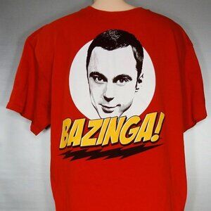 "Bazinga!" Big Bang Theory Sheldon Red T-Shirt Lg